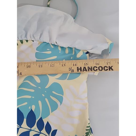 Patpat Womens Swimsuit Medium One Piece Ruffle One Shoulder Yellow Blue NEW - Picture 5 of 5